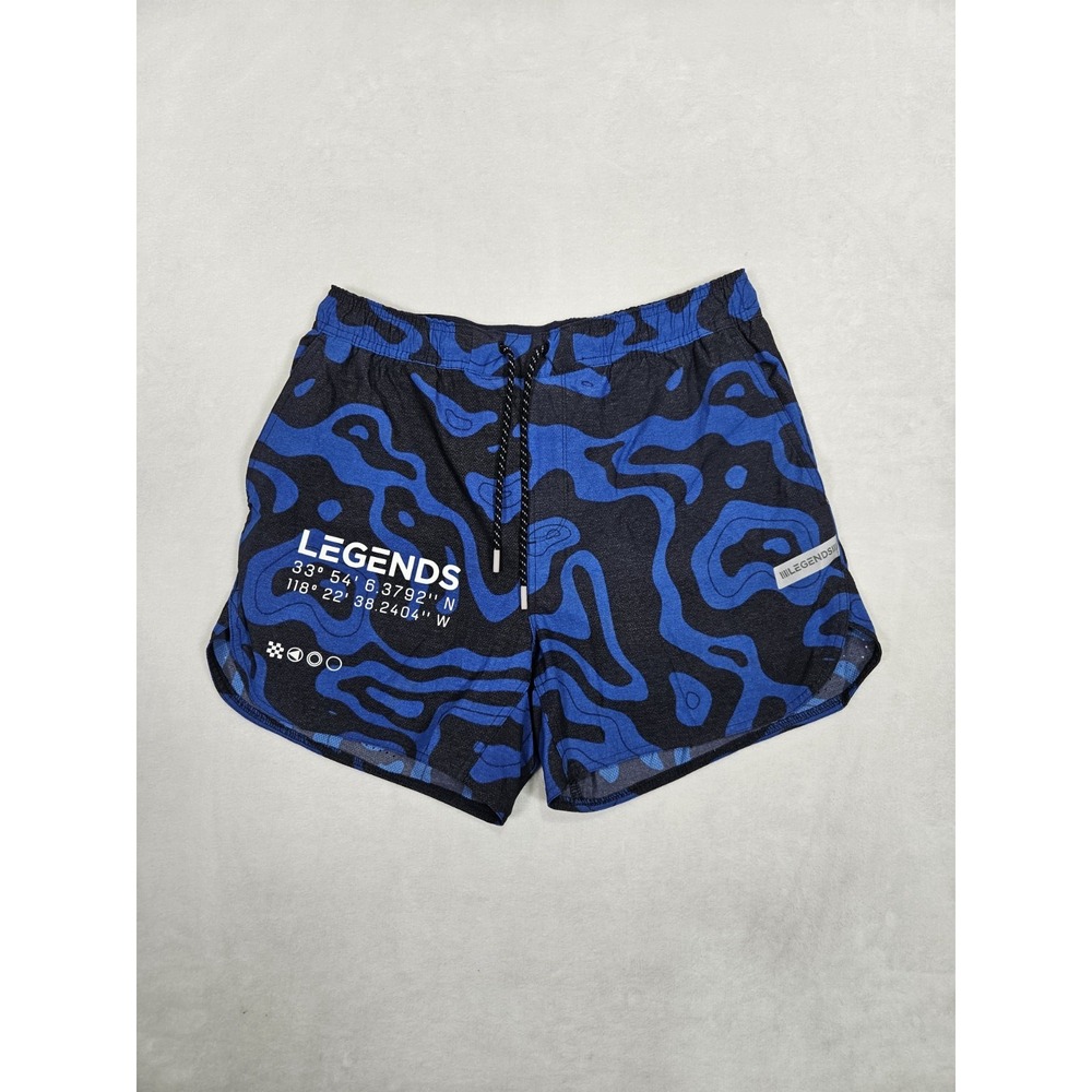 Legends Luka Mens Blue 4-Way Stretch Split-Curve Hem Running Shorts‎ Size Large